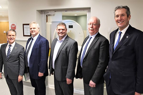 The official opening ceremony for the Dauphin MRI Unit was held December 17, 2018. From front left, Hon. Cameron Friesen, Health Seniors and Active Living Minister, Dr. Brock Wright, CEO, Shared Health, Dr. Shaun Gauthier, VP of Medical and Diagnostic Services for Prairie Mountain Health, Doug Deans, Chair, Dauphin Hospital Foundation and Hon. Brian Pallister, Premier of Manitoba.